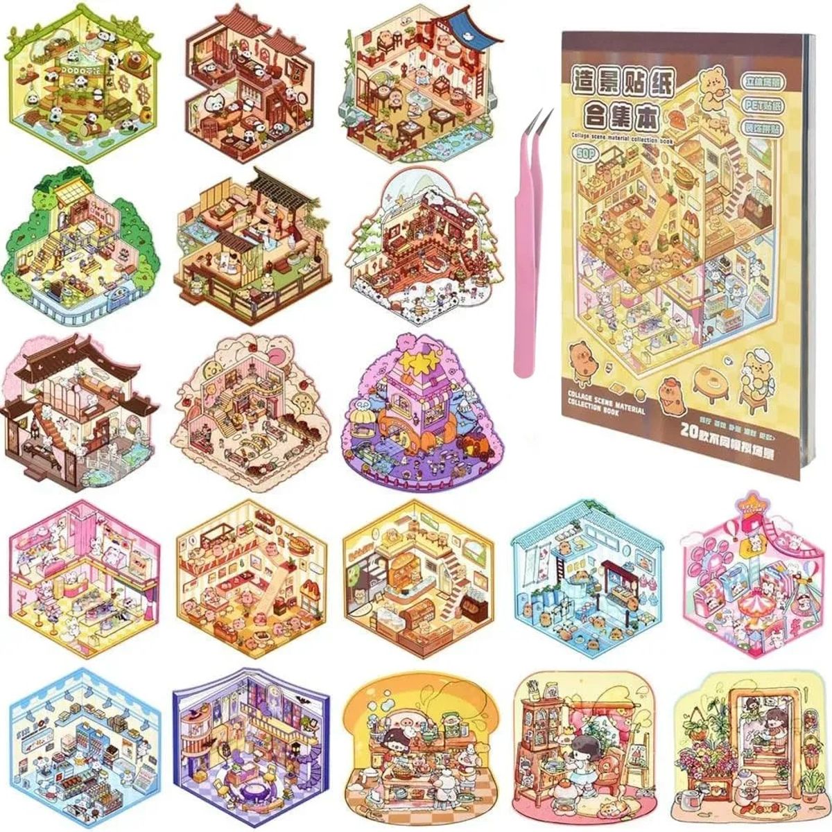 KUANGYE - Libro Pegatinas Escena Miniatura Stickers 3d Capibara 50p