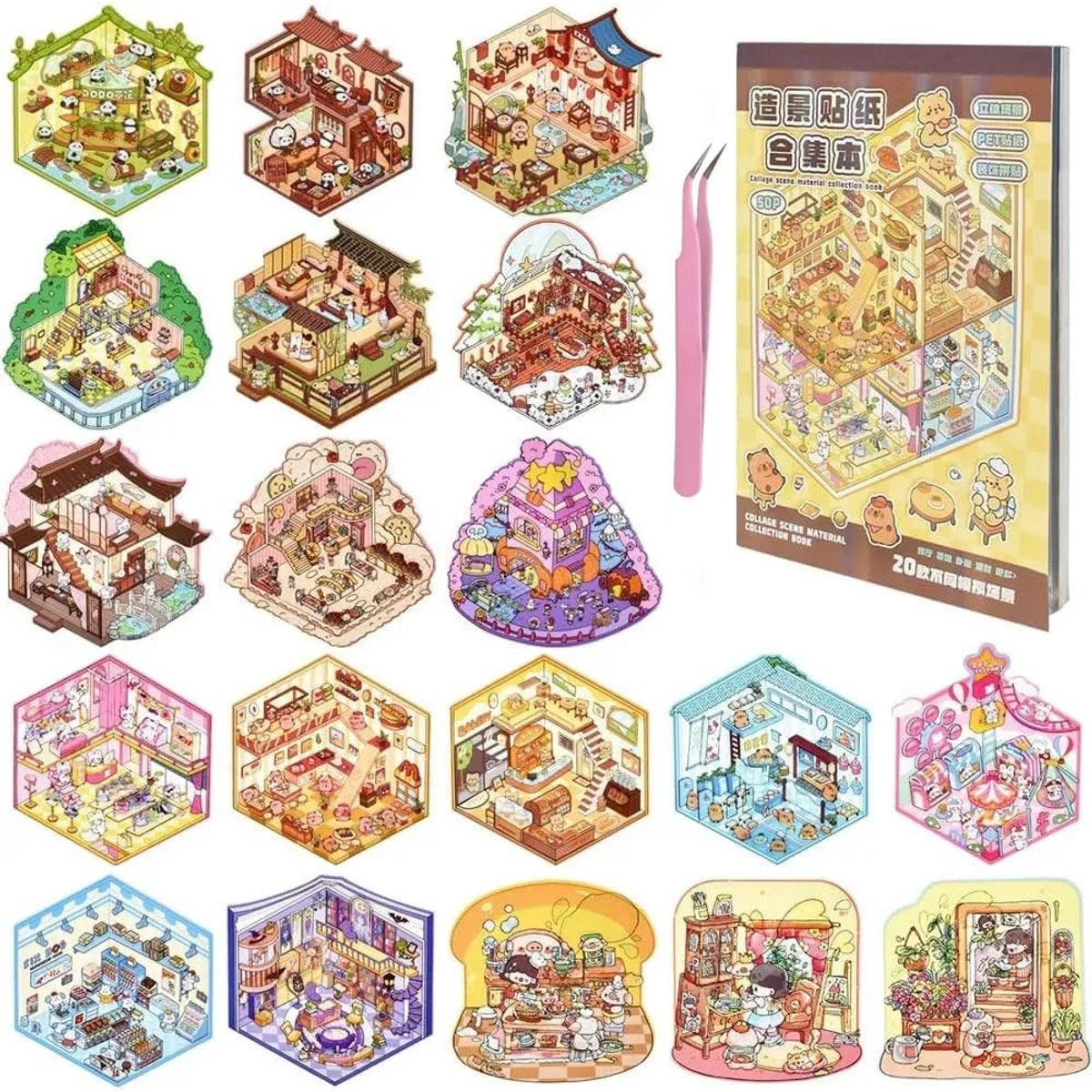 KUANGYE - Libro Pegatinas Escena Miniatura Stickers 3d Capibara 50p