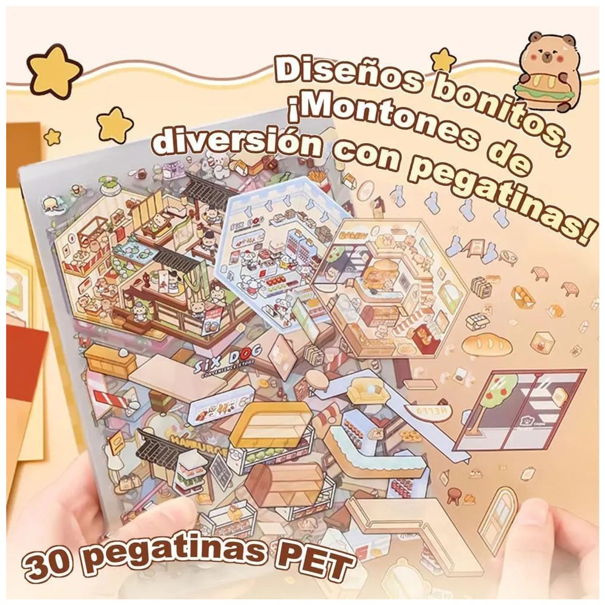 KUANGYE - Libro Pegatinas Escena Miniatura Stickers 3d Capibara 50p