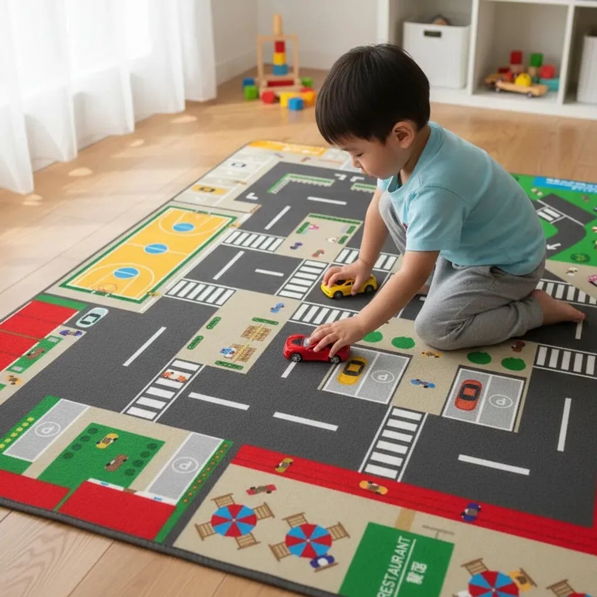 KUANGYE - Alfombra Antigolpes Infantil Sensorial Pista Autos 120x80cm