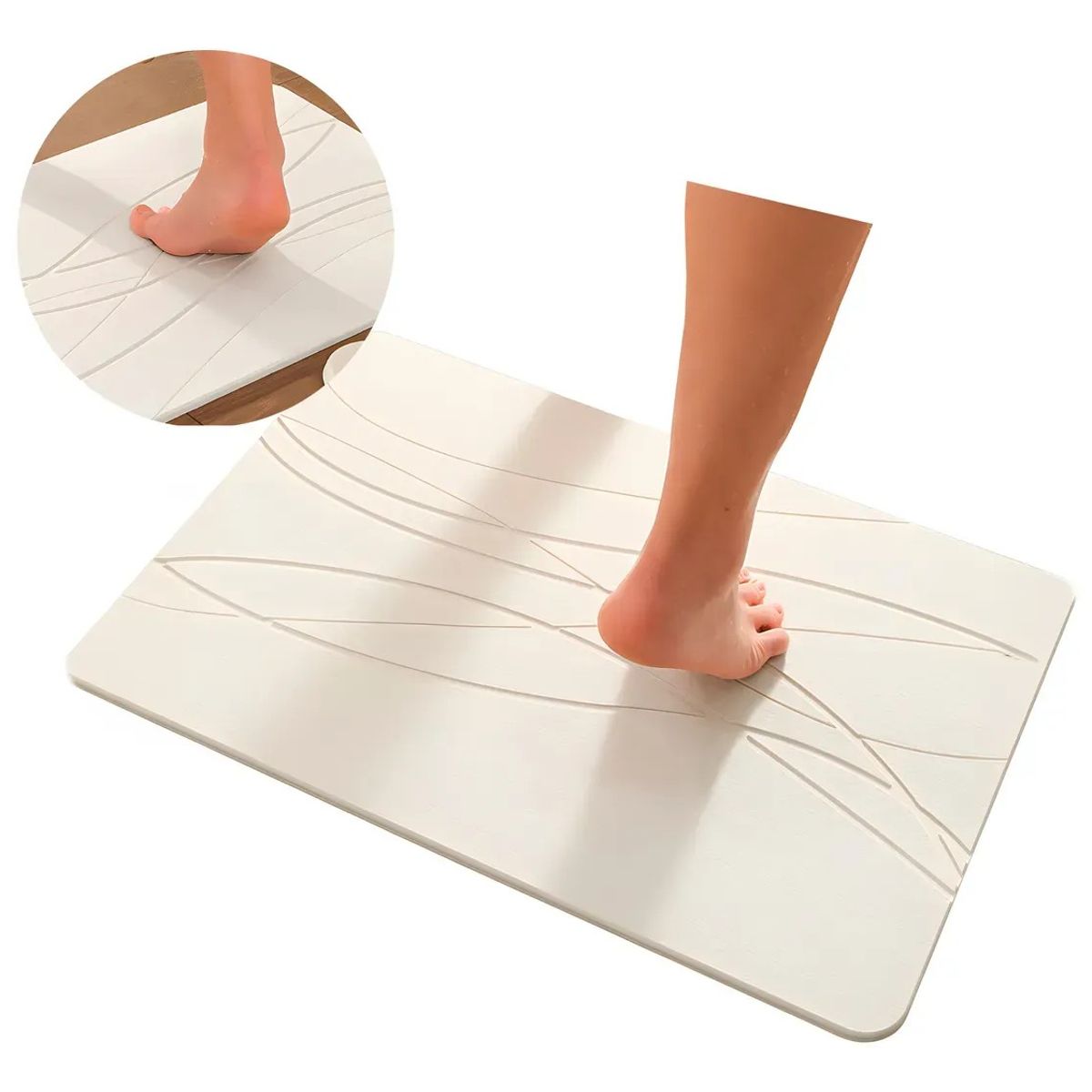 KUANGYE - Alfombra Salida De Baño Absorbente Piedra Diatomita 60x39cm Blanco Rayas