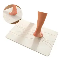 KUANGYE - Alfombra Salida De Baño Absorbente Piedra Diatomita 60x39cm Blanco Rayas