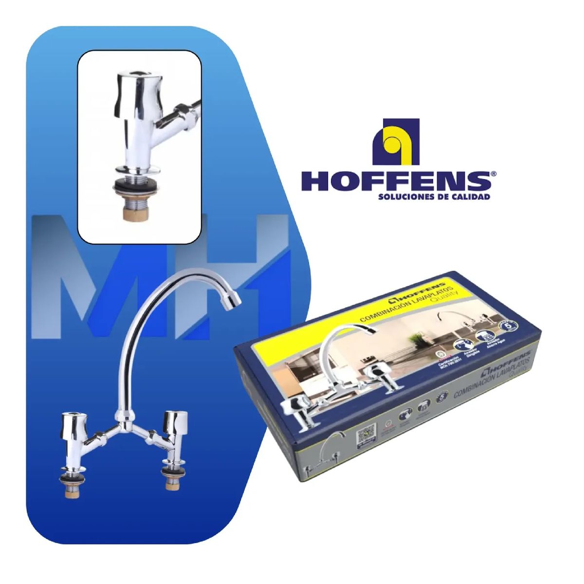 HOFFENS - Llave Combinacion Lavaplatos Doble Quality Cuello Acero Inox