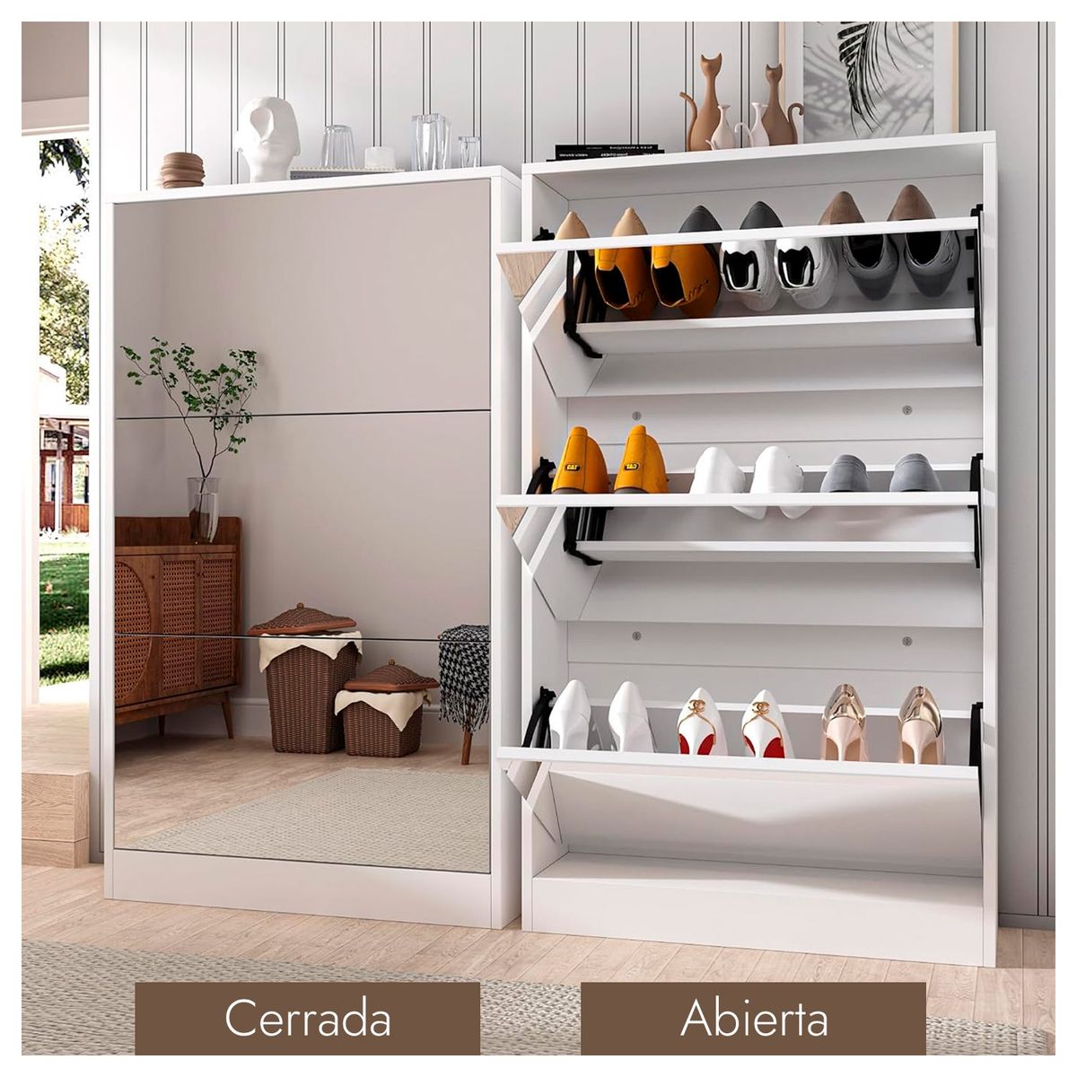 GLOBAL LATIN GROUP - Zapatero Organizador Mueble Con Espejo 18 Pares y Cajones