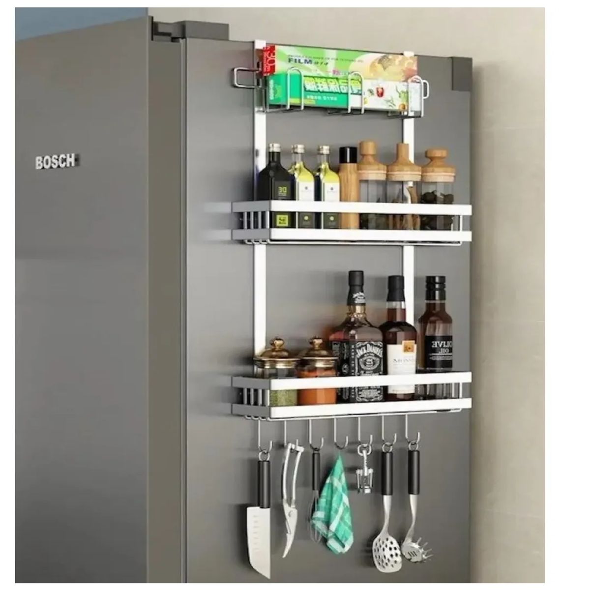 GENERICO - Organizador Lateral Refrigerador Estante Multiuso Plateado