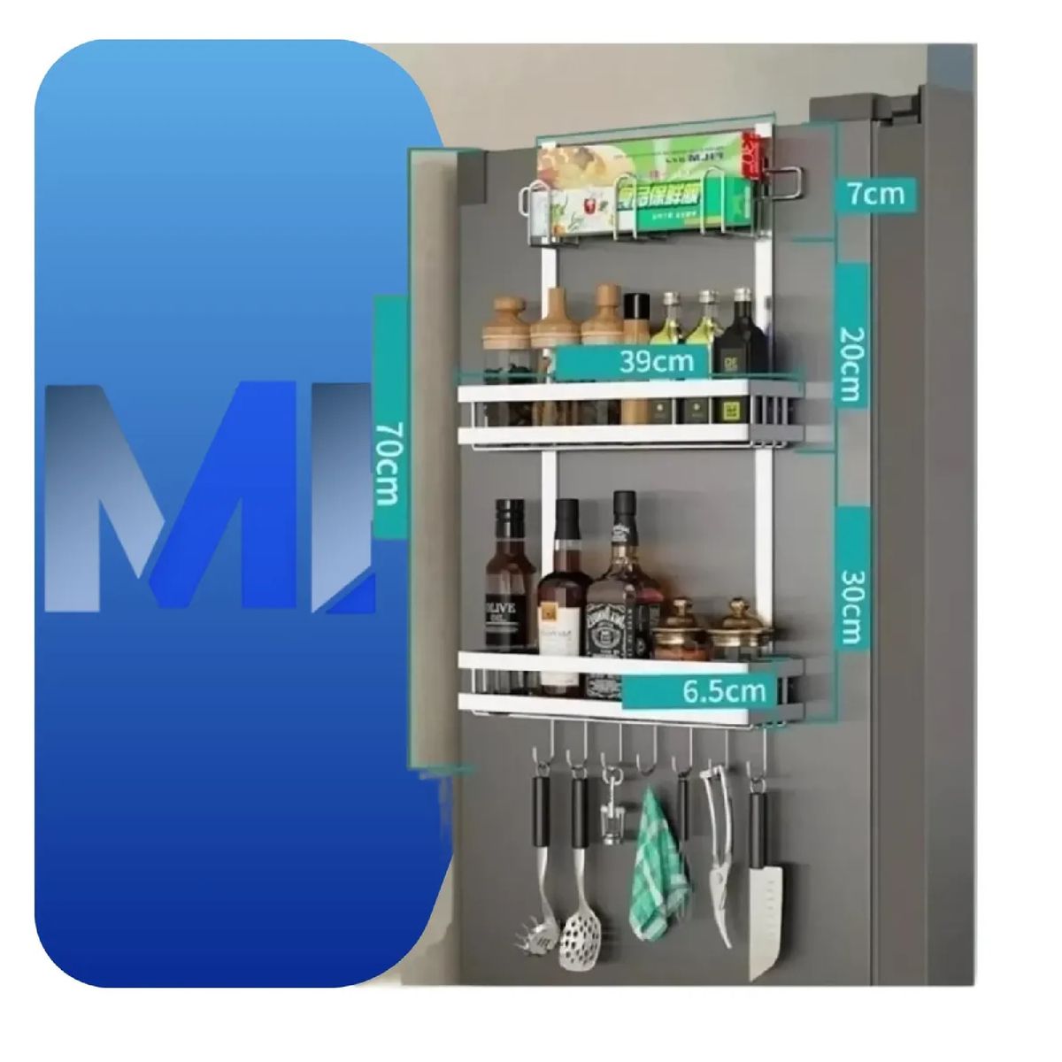 GENERICO - Organizador Lateral Refrigerador Estante Multiuso Plateado