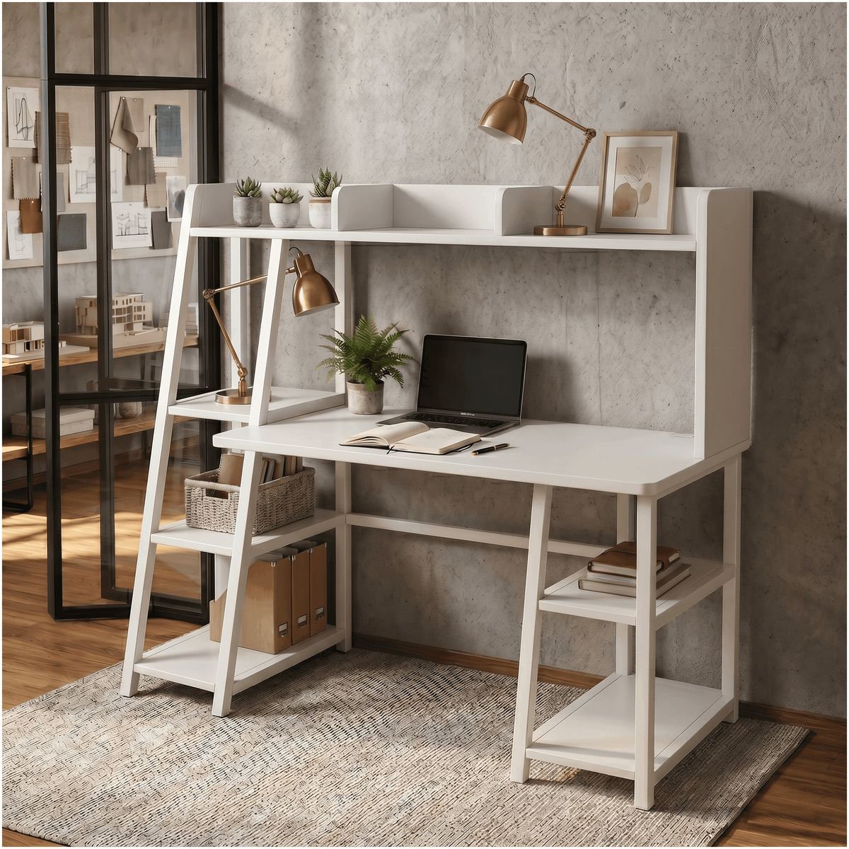 HOMER DESIGN - Escritorio Moderno Oficina Con Repisas Organizador120x128x45