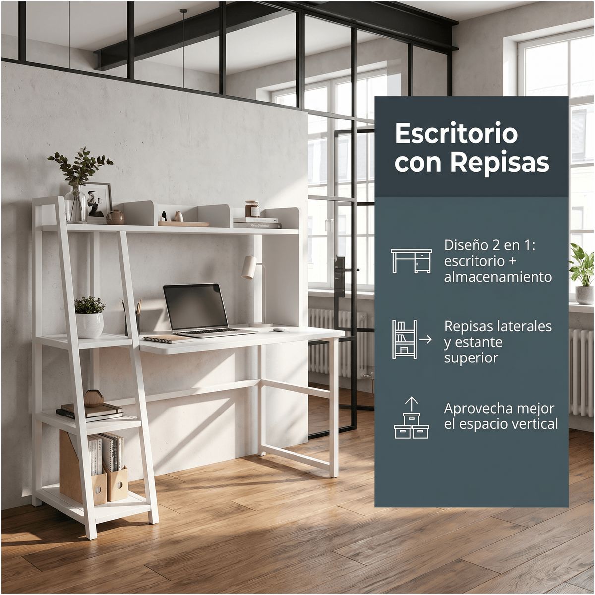 HOMER DESIGN - Escritorio Moderno Oficina Con Repisas Organizador120x128x45