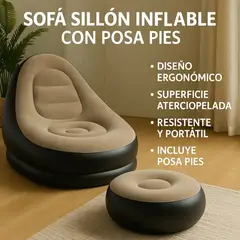 MOVI - Sofá Sillón Inflable con Posa Pies- Se Adapta a Cualquier Espacio