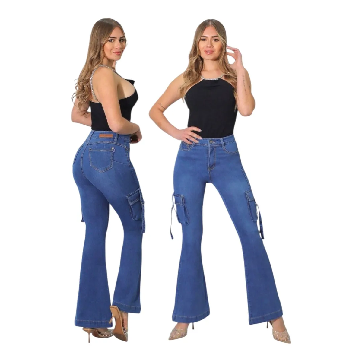 MC PRINS - Jeans Cargo Flare Push Up Acampanado Levanta Cola Corte Colombiano