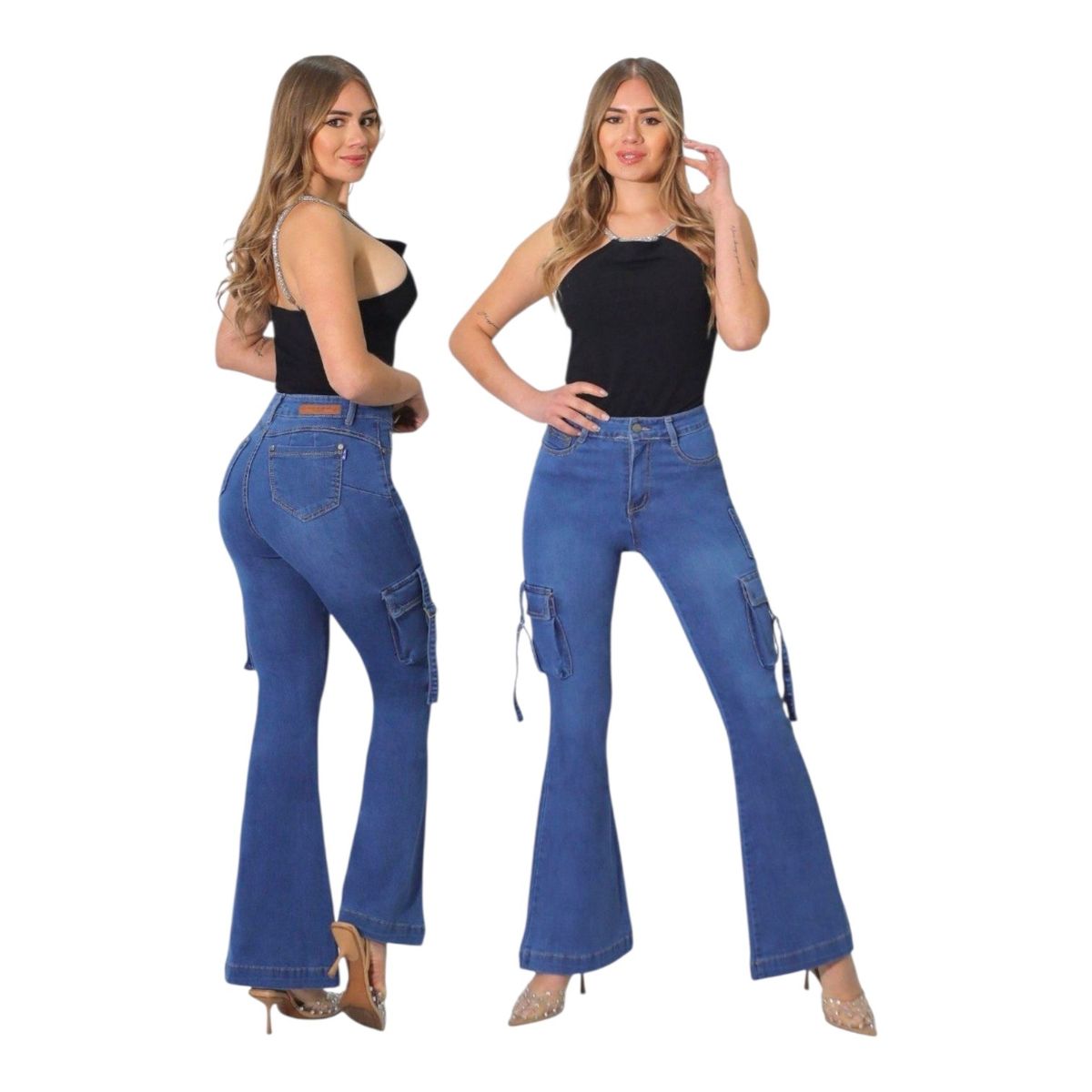 MC PRINS - Jeans Cargo Flare Push Up Acampanado Levanta Cola Corte Colombiano