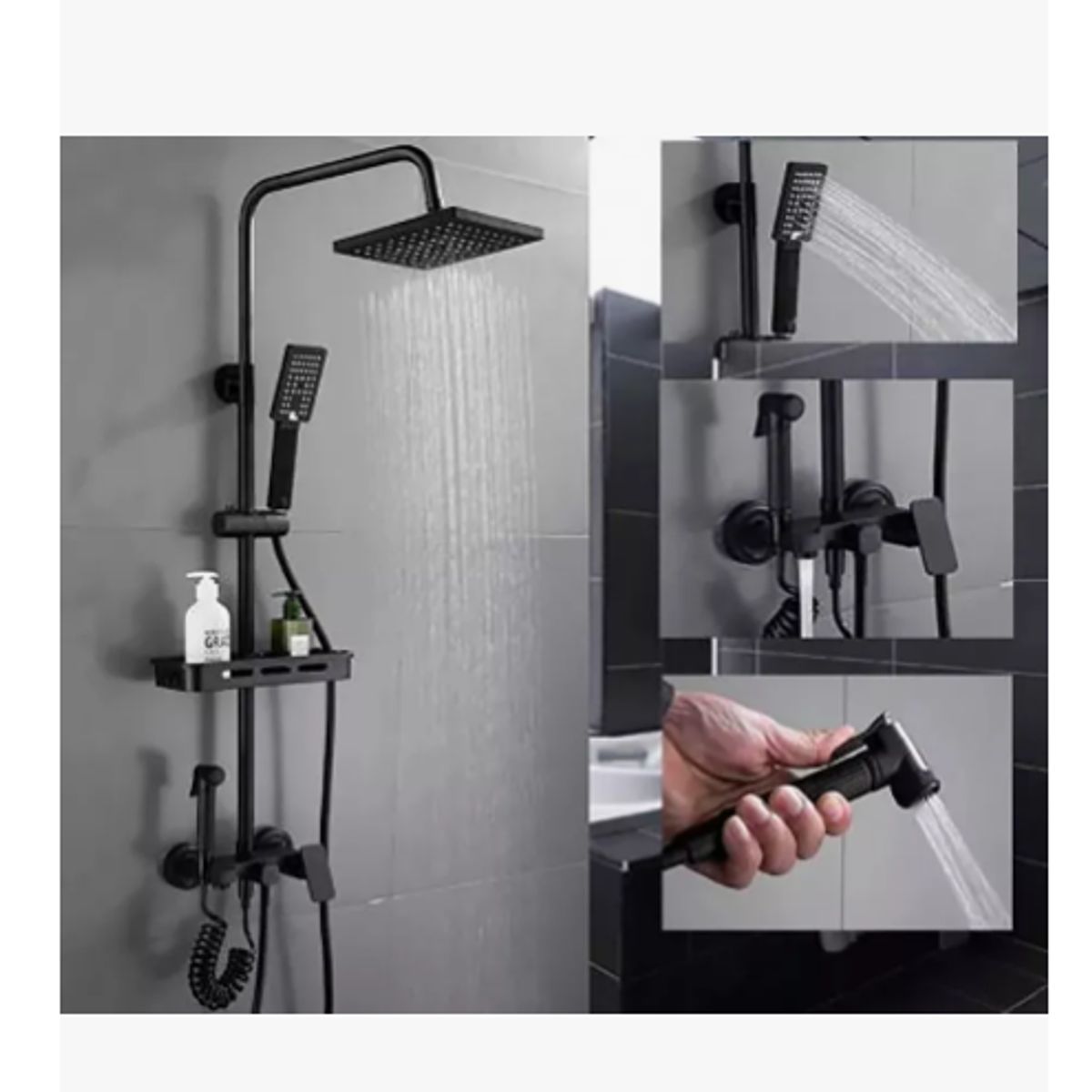 GENERICO - Moderna Columna De Ducha Negro Mate 4 Funciones Para Baño
