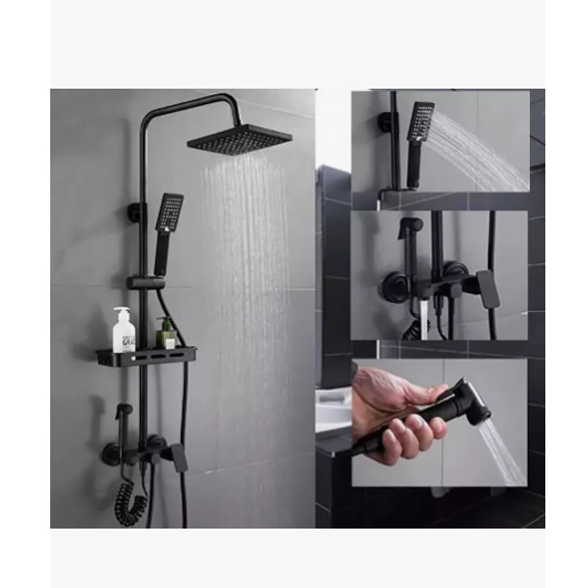 GENERICO - Moderna Columna De Ducha Negro Mate 4 Funciones Para Baño