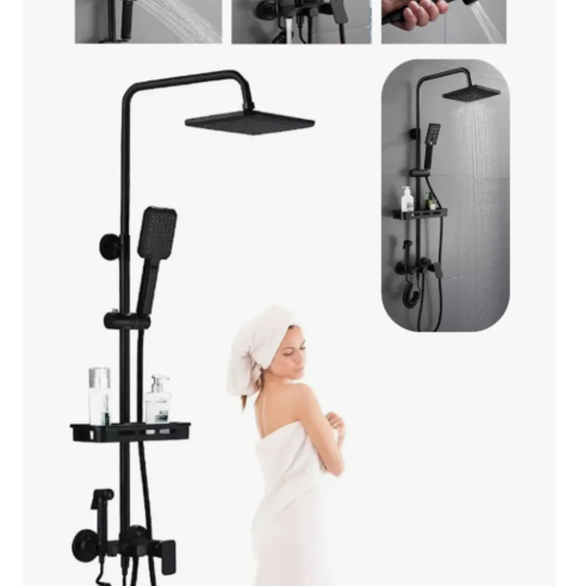 GENERICO - Moderna Columna De Ducha Negro Mate 4 Funciones Para Baño