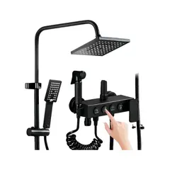 GENERICO - Ducha Columna Grifería Cuadrada Negro Mate 4 En 1