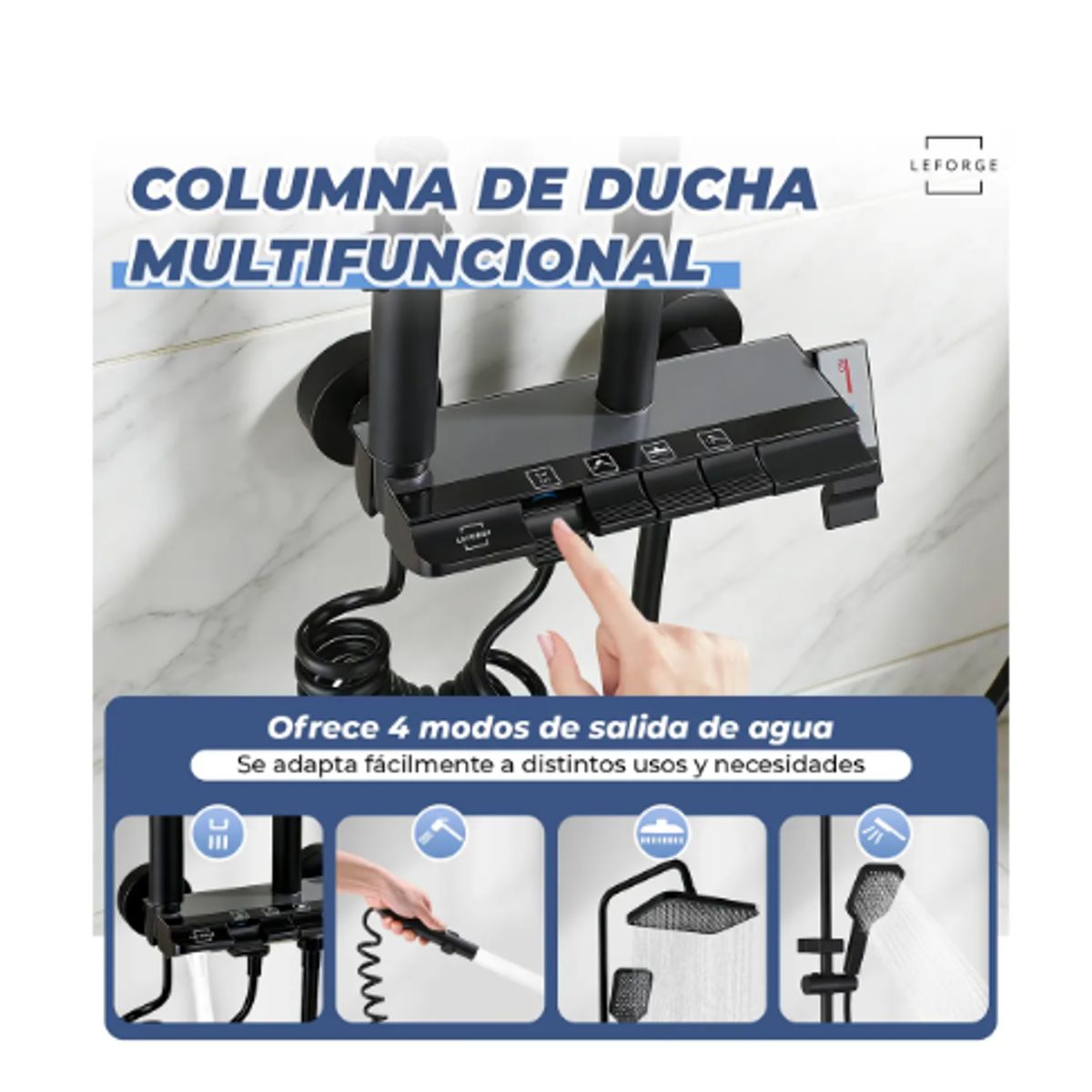 GENERICO - Columna Ducha Moderna 4 Funciones Llave Boton Piano.