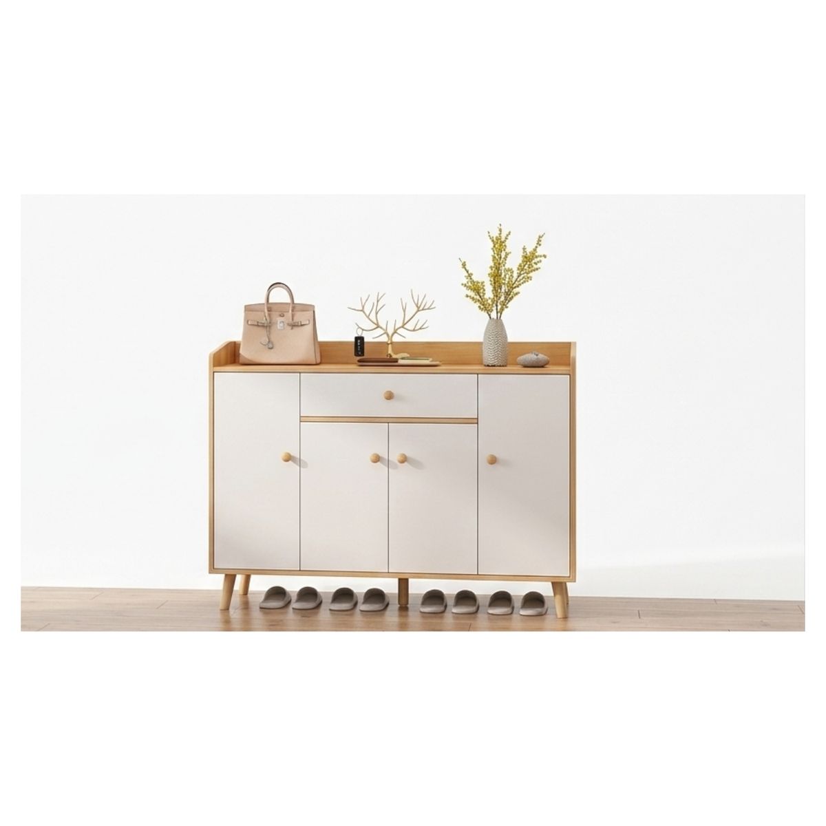 GENERICO - Zapatero Organizador 120cmx30x84cm De Madera 4 Puertas Color Blanco Y Cafe