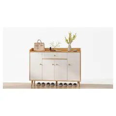 GENERICO - Zapatero Organizador 120cmx30x84cm De Madera 4 Puertas Color Blanco Y Cafe