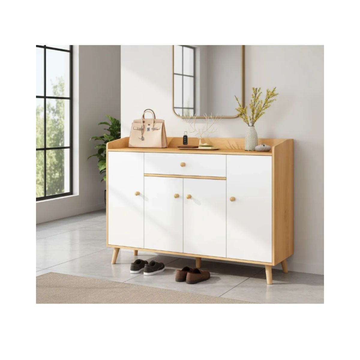 GENERICO - Zapatero Organizador 120cmx30x84cm De Madera 4 Puertas Color Blanco Y Cafe