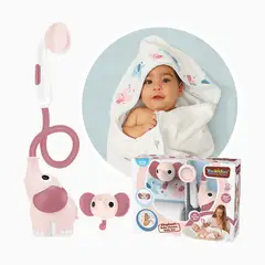 YOOKIDOO - Set de Baño Ducha Infantil Elefante y Toalla Rosa Niña