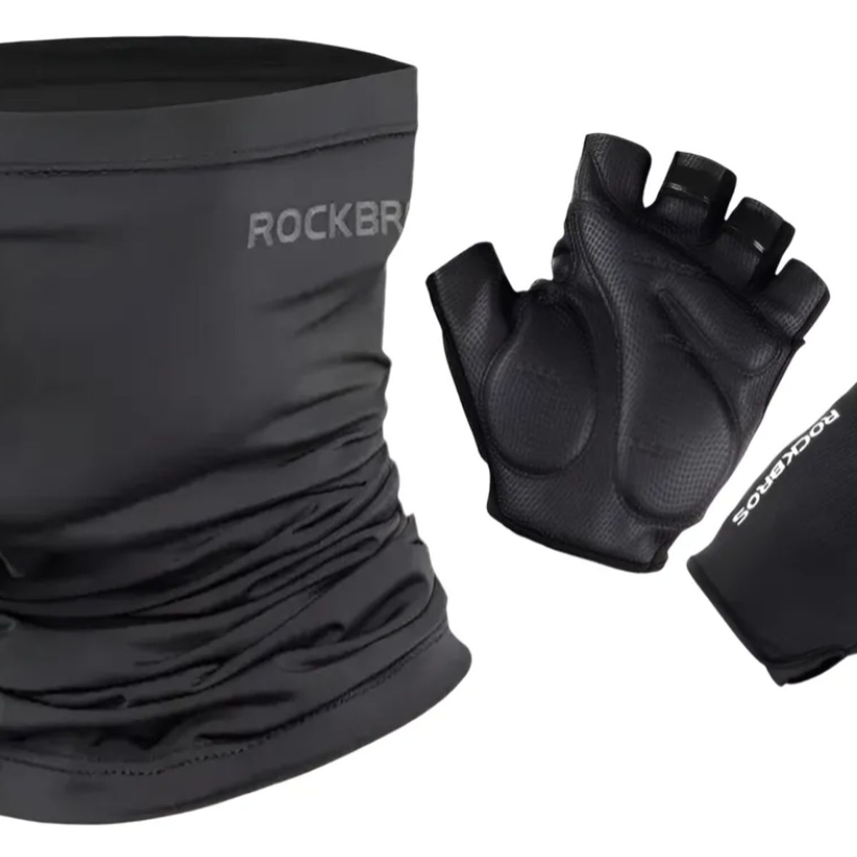 ROCKBROS - Pack Guantes Medio Dedo Bandana Elástica Ciclismo Rockbros Negro Xl