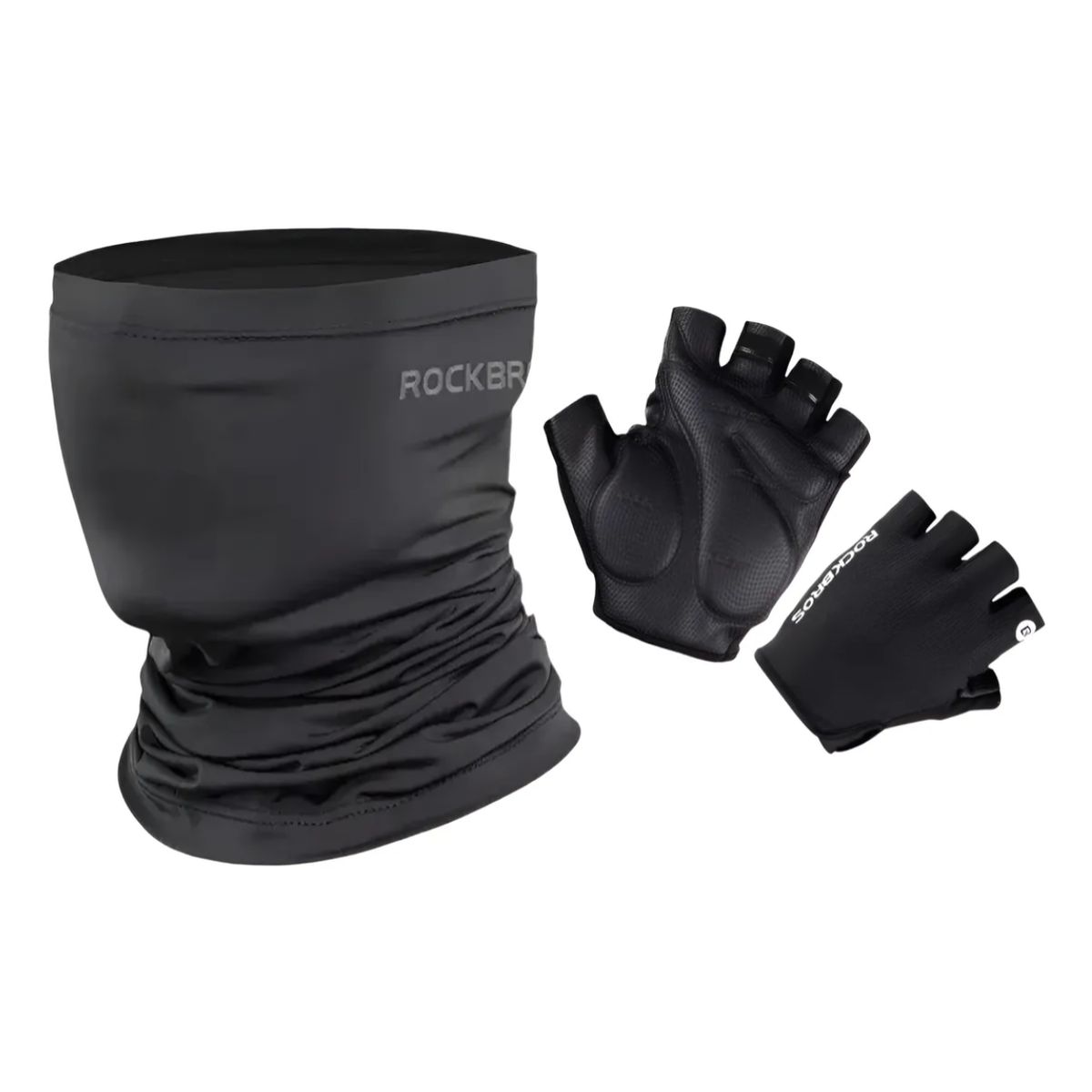 ROCKBROS - Pack Guantes Medio Dedo Bandana Elástica Ciclismo Rockbros Negro Xl