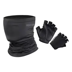 ROCKBROS - Pack Guantes Medio Dedo Bandana Elástica Ciclismo Negro Xl