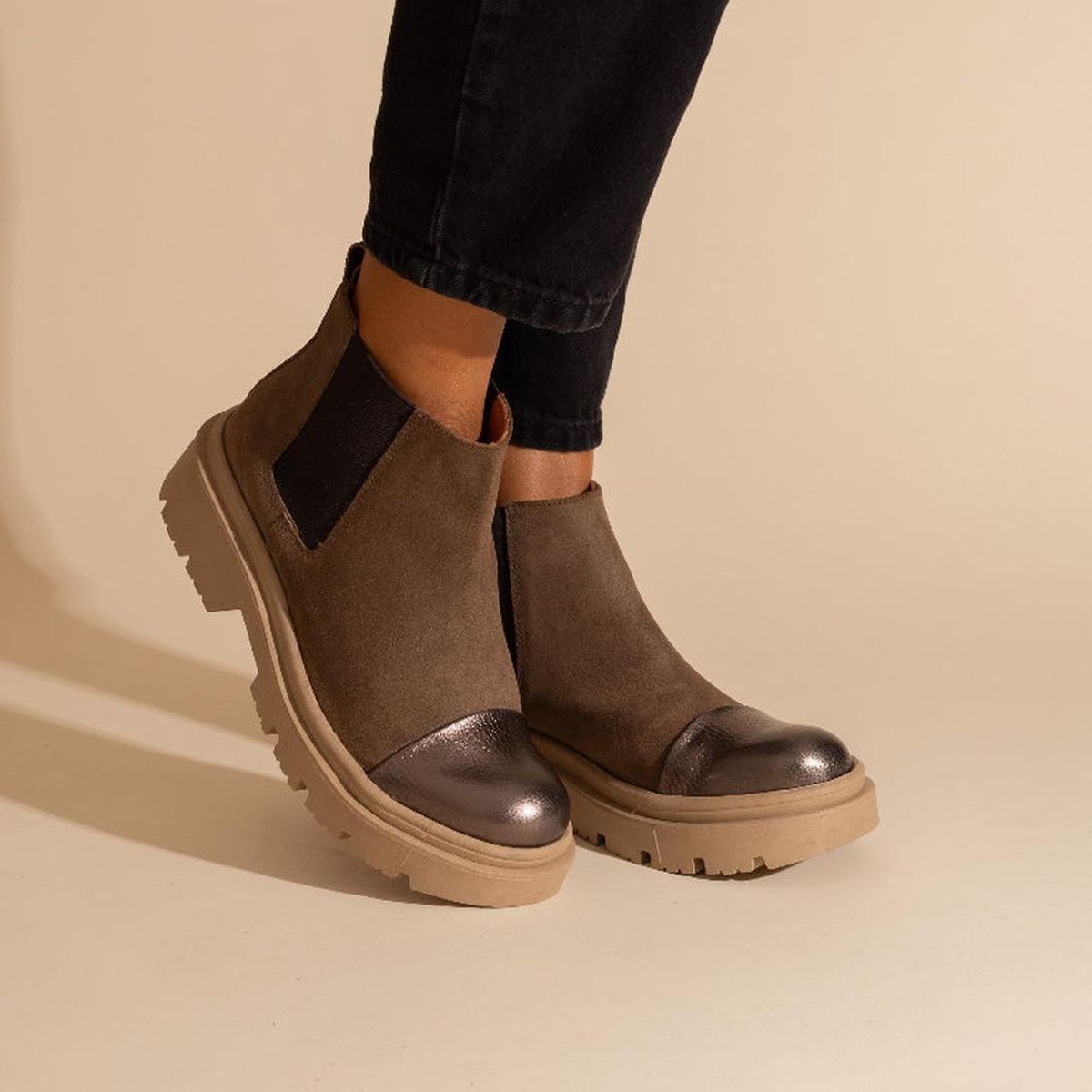 GIANI DAFIRENZE - Botin Cuero Mujer Celia Taupe Metalico
