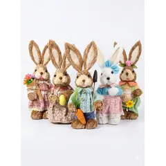 GENERICO - Conejo De Pascua De Paja 35 cm Set de Pareja de conejos Adorno Decoración Colores