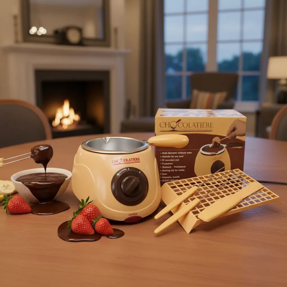 IRM - Fondue Maquina De  Amarilla Olla De Aluminio Con Accesorios  Y Chocolate Eventos En El Hogar