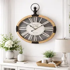 GENERICO - Reloj de Pared Vintage Ovalado Estilo Europeo Antique de Paris 60 cm Decorativo