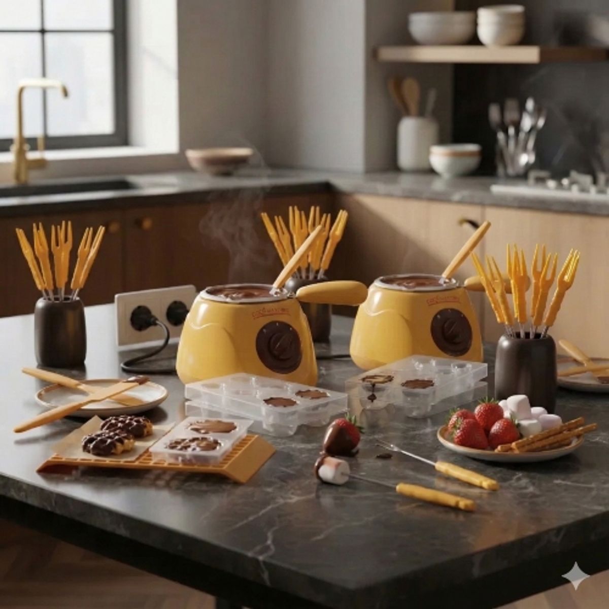 IRM - Fondue Set De PACK X2 Color Amarillo Olla Aluminio Fondue Dulce O Salado Fondue