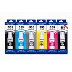 PACIFIC COLOR - Pack 6 Tintas Alternativas T555 T554 Compatible L8160 L8180