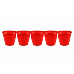 GENERICO - Pack 5 Maceteros Plástico Redondo Rojo 8 cm