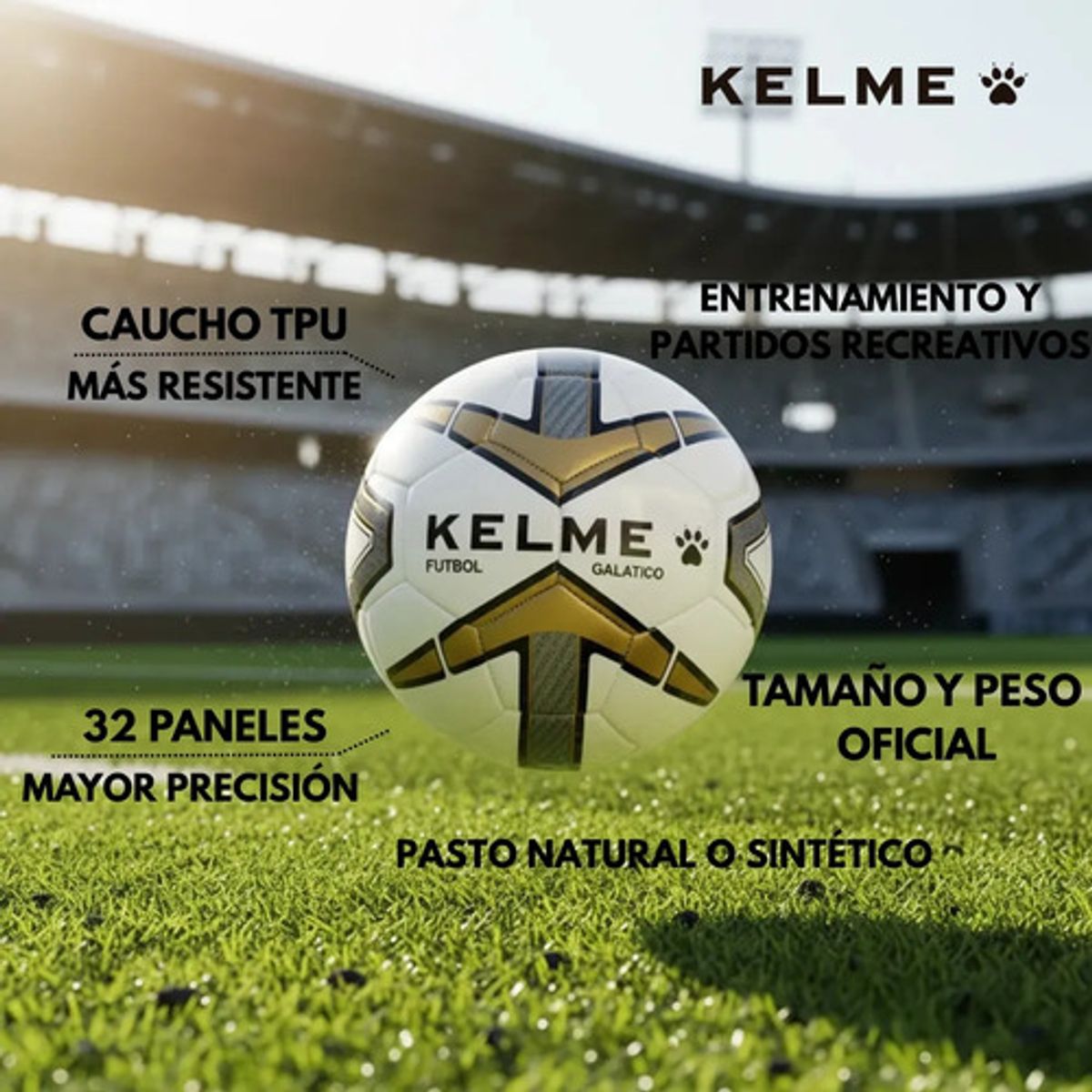 KELME - Balon Futbol Galatico N5 Blancodorado Kelme Bote Alto