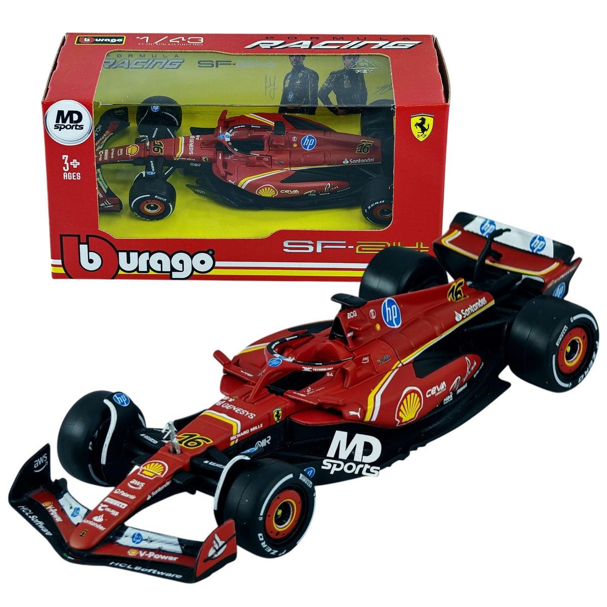 BBURAGO - Auto F1 Ferrari SF-24 GP Monza 2024 #16 Charles Leclerc Caja Normal Burago 1:43