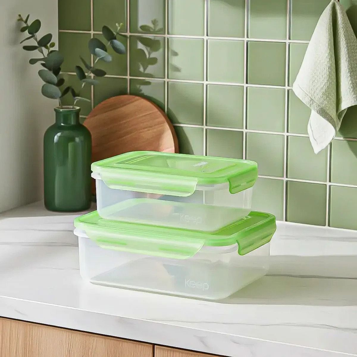 KEEP - Set 2 Taper Keep Contenedor De Alimentos Tupper Plastico Tup Verde