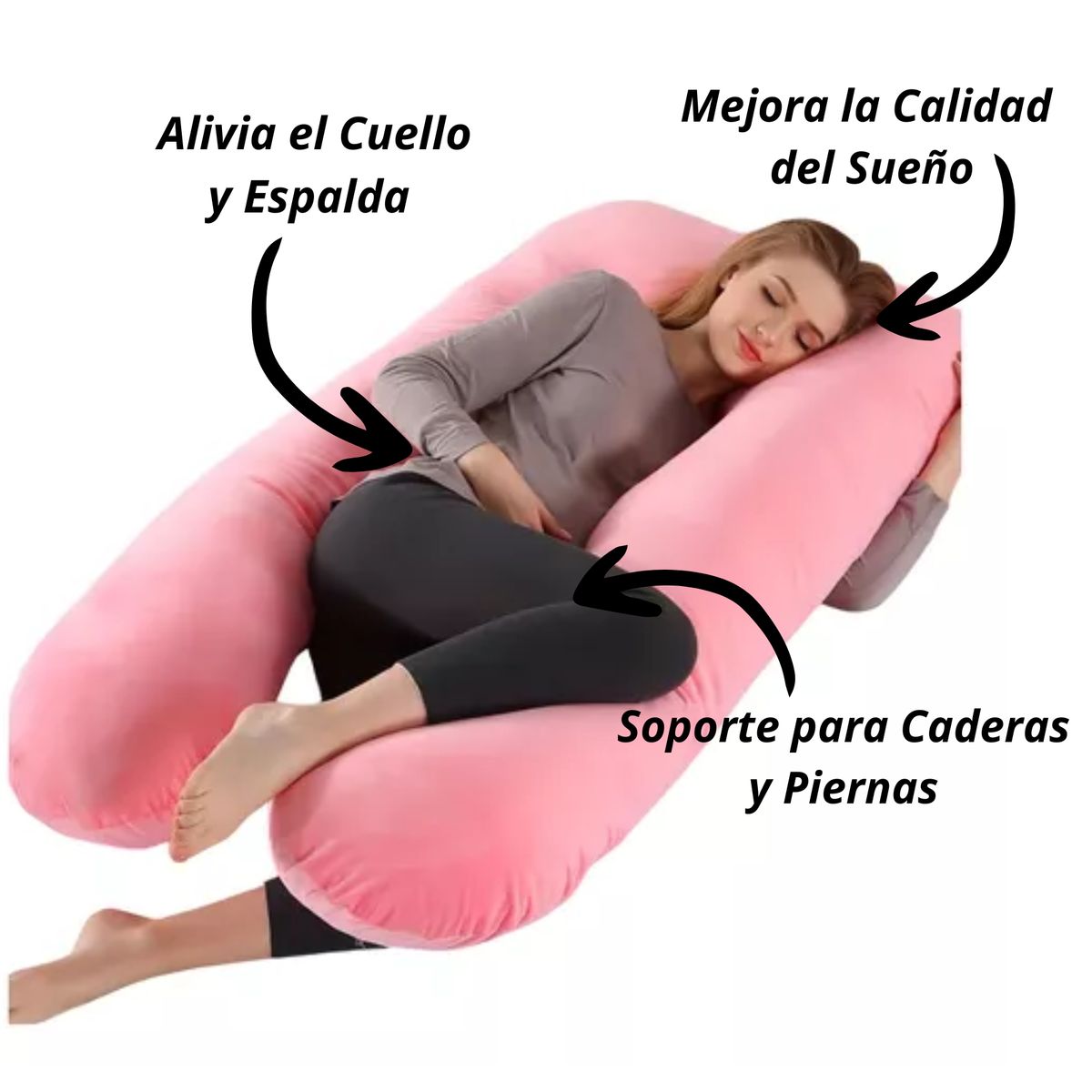 GENERICO - Cojin Almohada Maternal Con Funda Extra Suave Forma en U Rosado