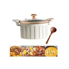 GENERICO - Olla de Micro Presión Roman - 10 Litros, 28 cm, Diseño Lujo Color Beige y Tapa de Vidrio