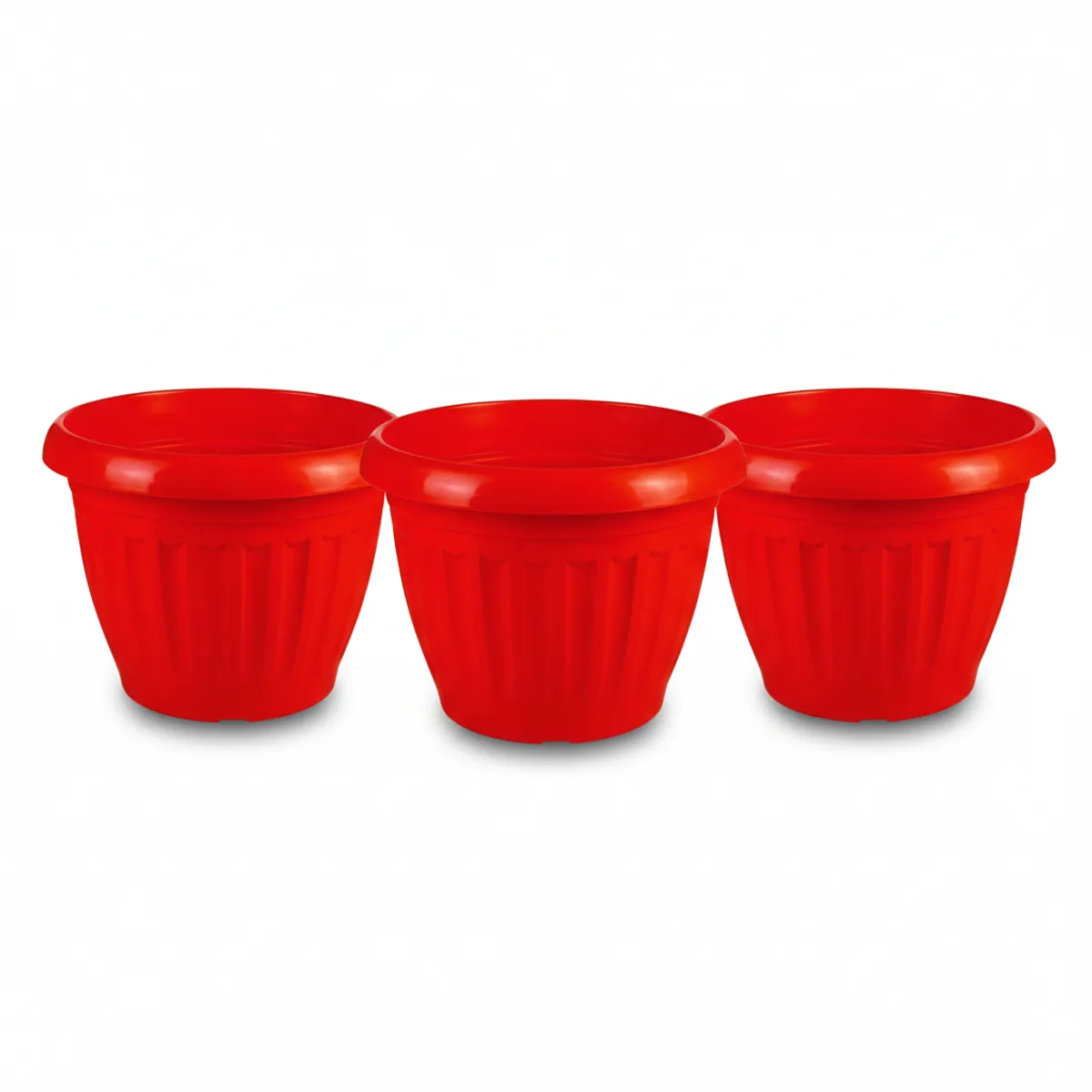 GENERICO - Pack 3 Maceteros Plástico Redondo Rojo 15 cm