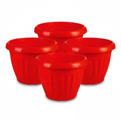 GENERICO - Pack 4 Maceteros Plástico Redondo Rojo 15 cm