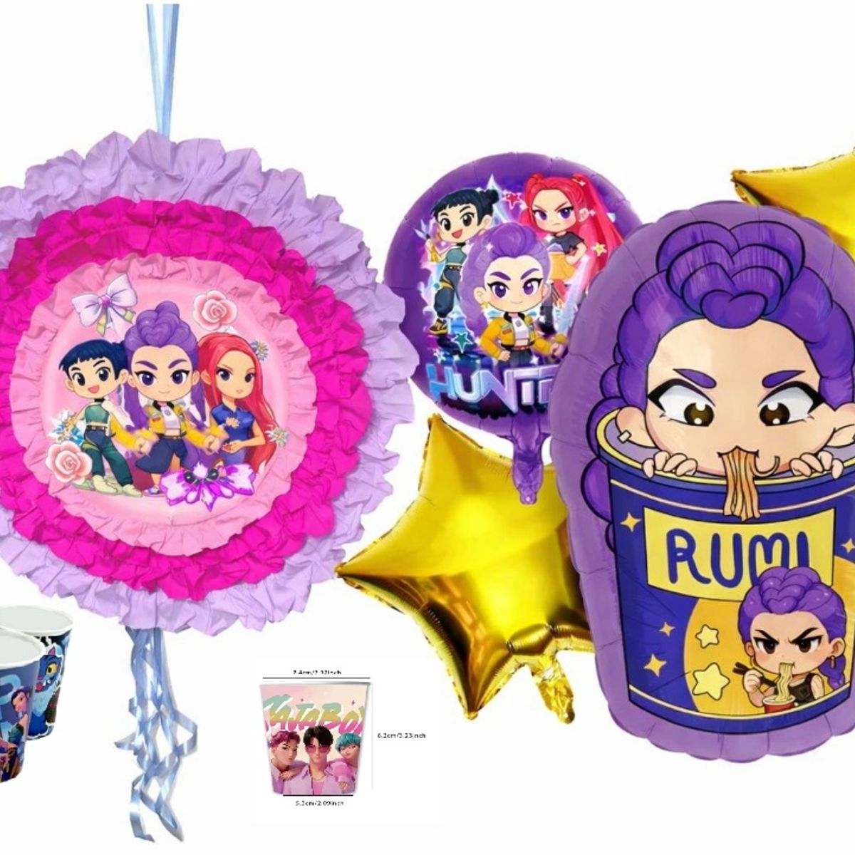 GENERICO - Set de Cumpleaños K-Pop Rumi  Piñata + Globos Metalizados Guerreras