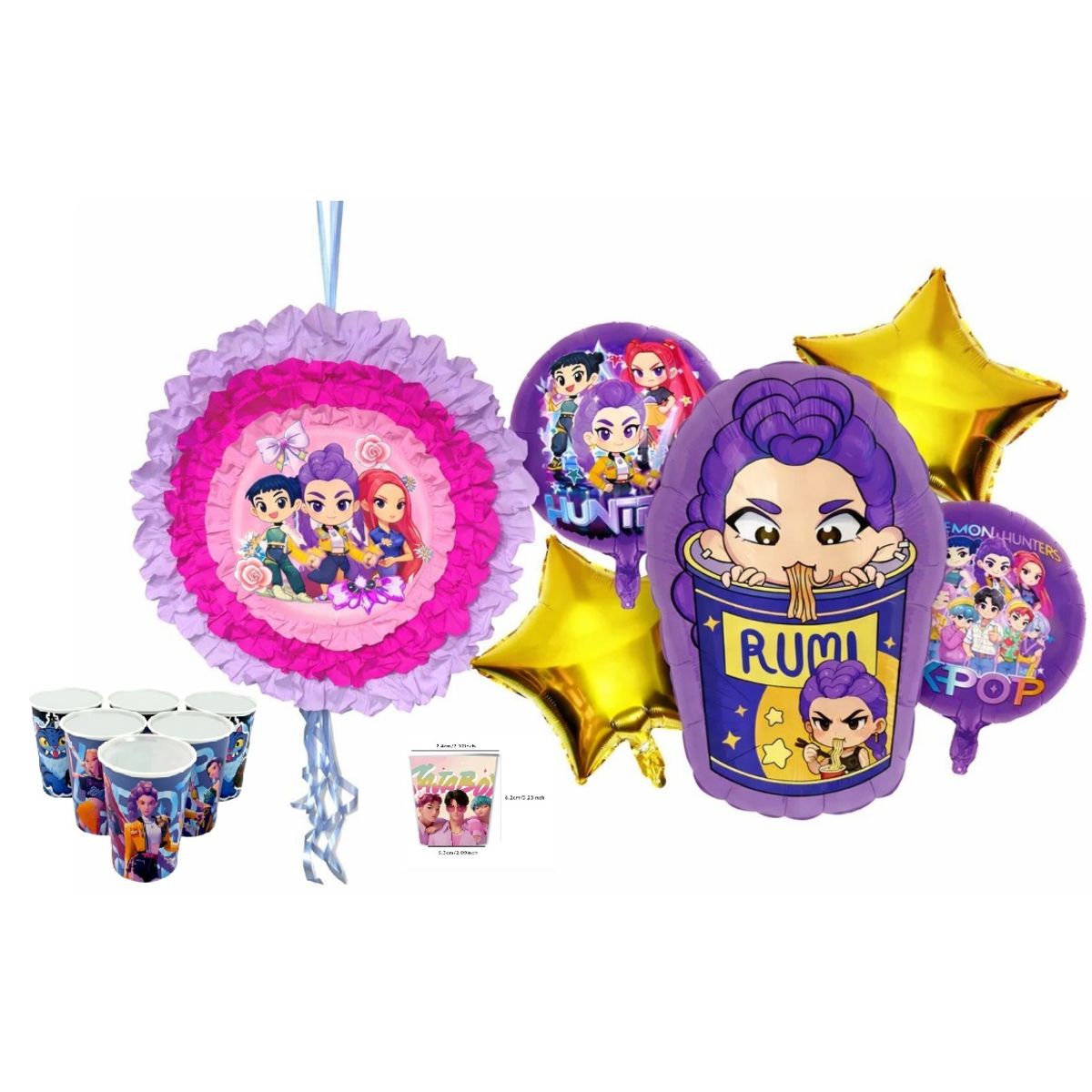 GENERICO - Set de Cumpleaños K-Pop Rumi  Piñata + Globos Metalizados Guerreras