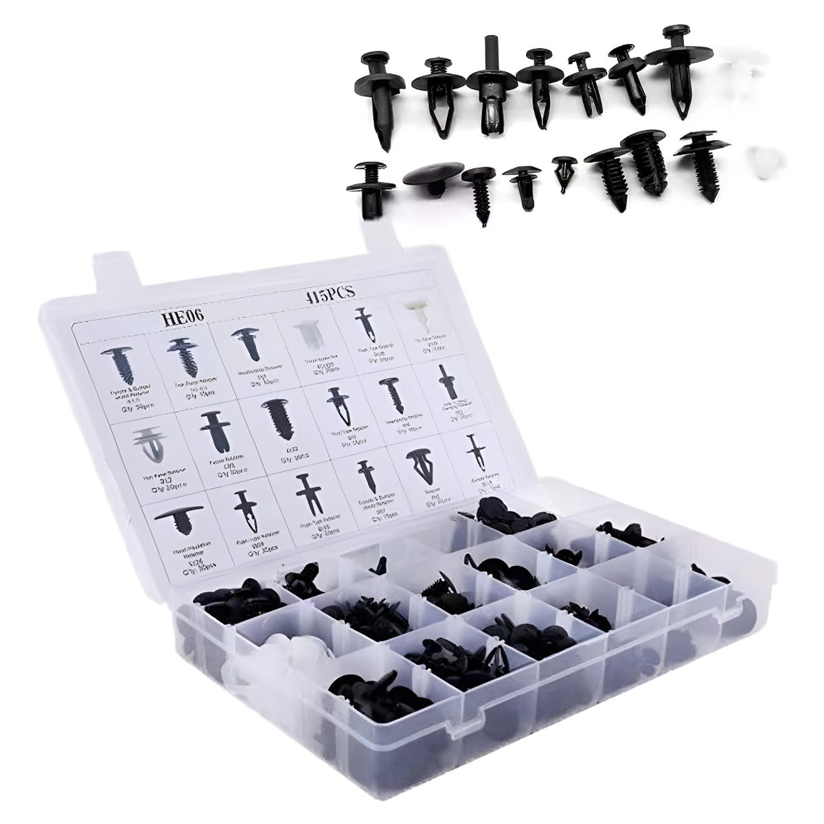 GENERICO - Set 415 Clips Broches Puerta Parachoque Auto Tapabarro Reten 213156