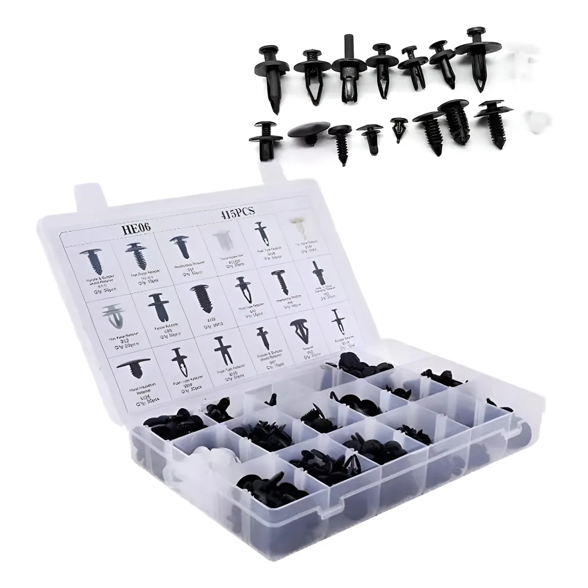 GENERICO - Set 415 Clips Broches Puerta Parachoque Auto Tapabarro Reten 213156