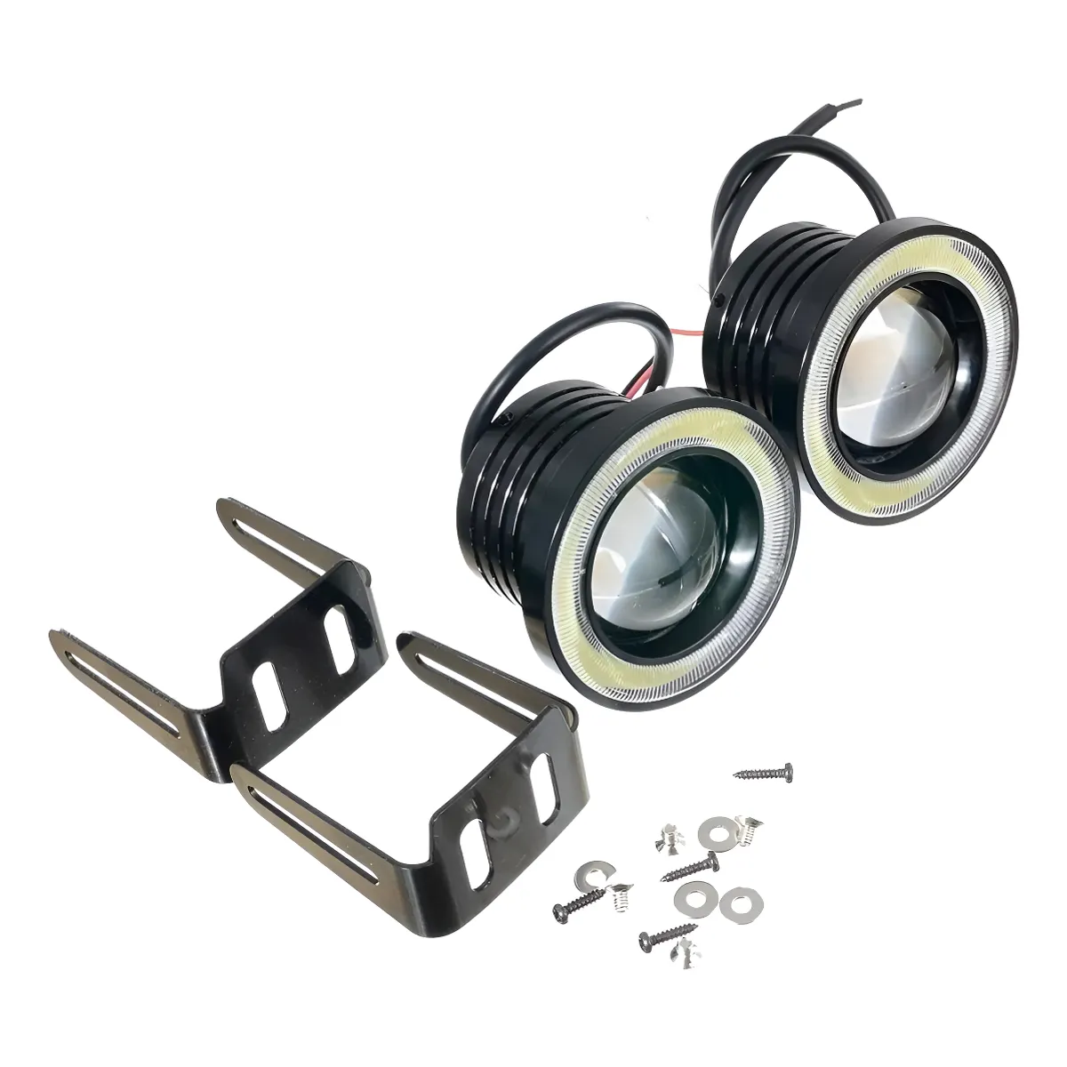 GENERICO - X2 Focos Neblineros Led Ojos De Ángel 76mm Blanco + Blanco