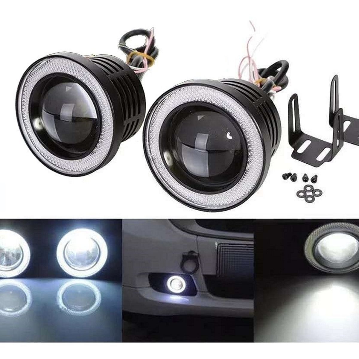 GENERICO - X2 Focos Neblineros Led Ojos De Ángel 76mm Blanco + Blanco