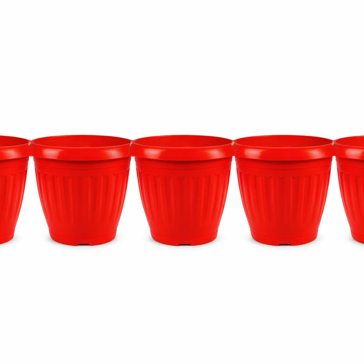 GENERICO - Pack 5 Maceteros Plástico Redondo Rojo 23 cm