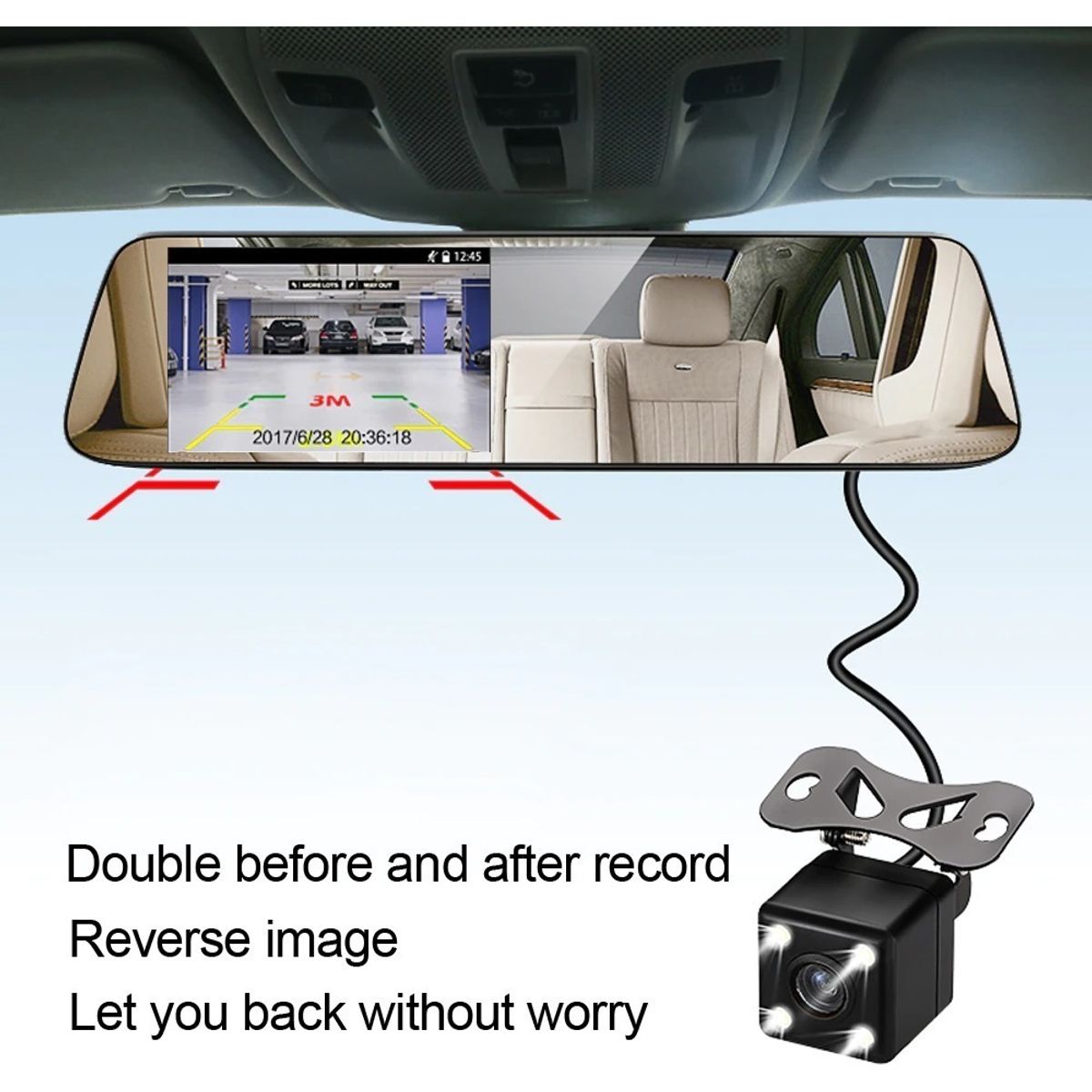 GENERICO - Pantalla Cámara Espejo Retrovisor Hdr Hd + Camara Retroceso 240119