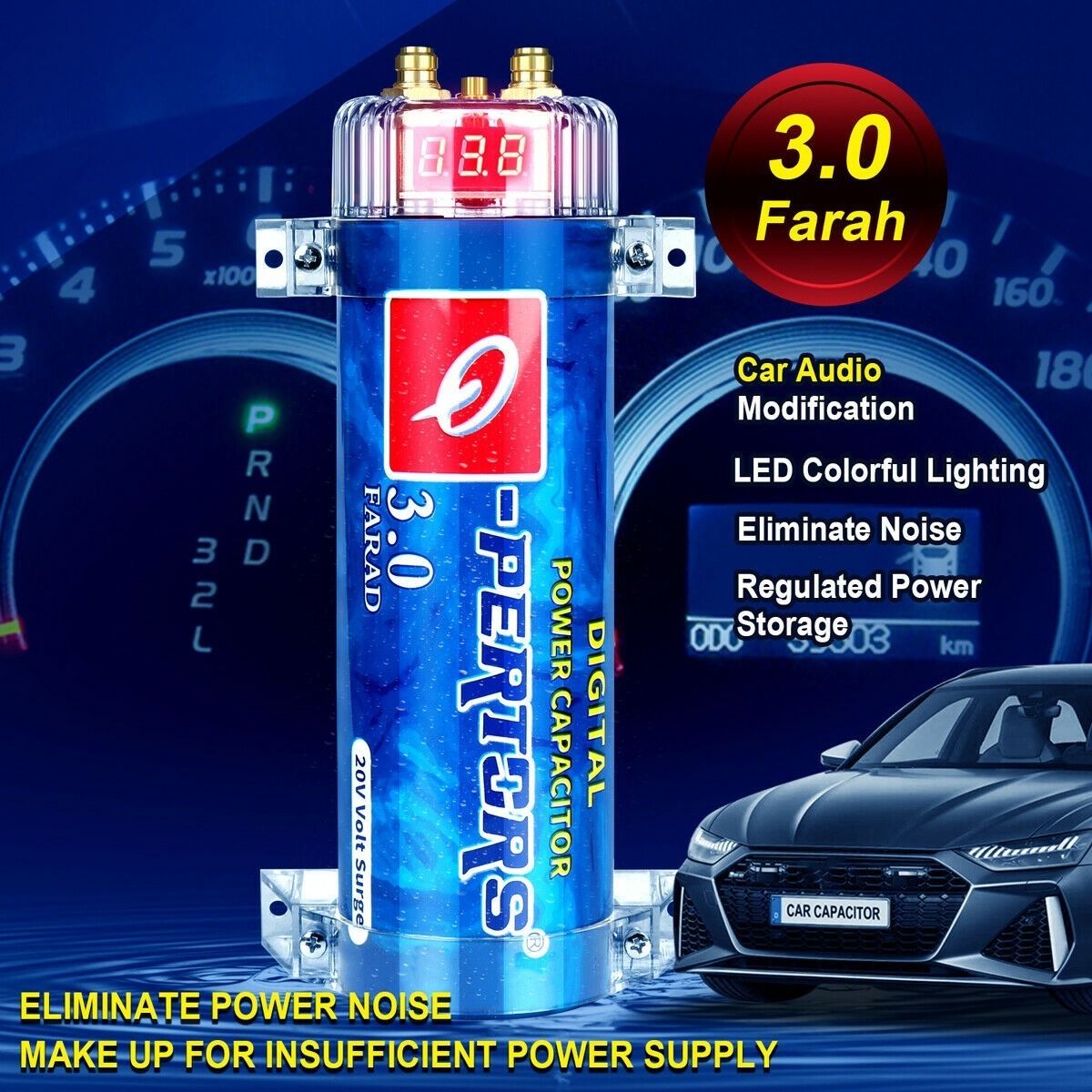 GENERICO - Capacitor Audio Car 3.0 Faradios Parlantes Regulador Amp 213215